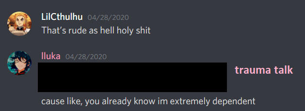 (Above: Hulu knowing after a trauma talk that I have dependency/attachment issues)